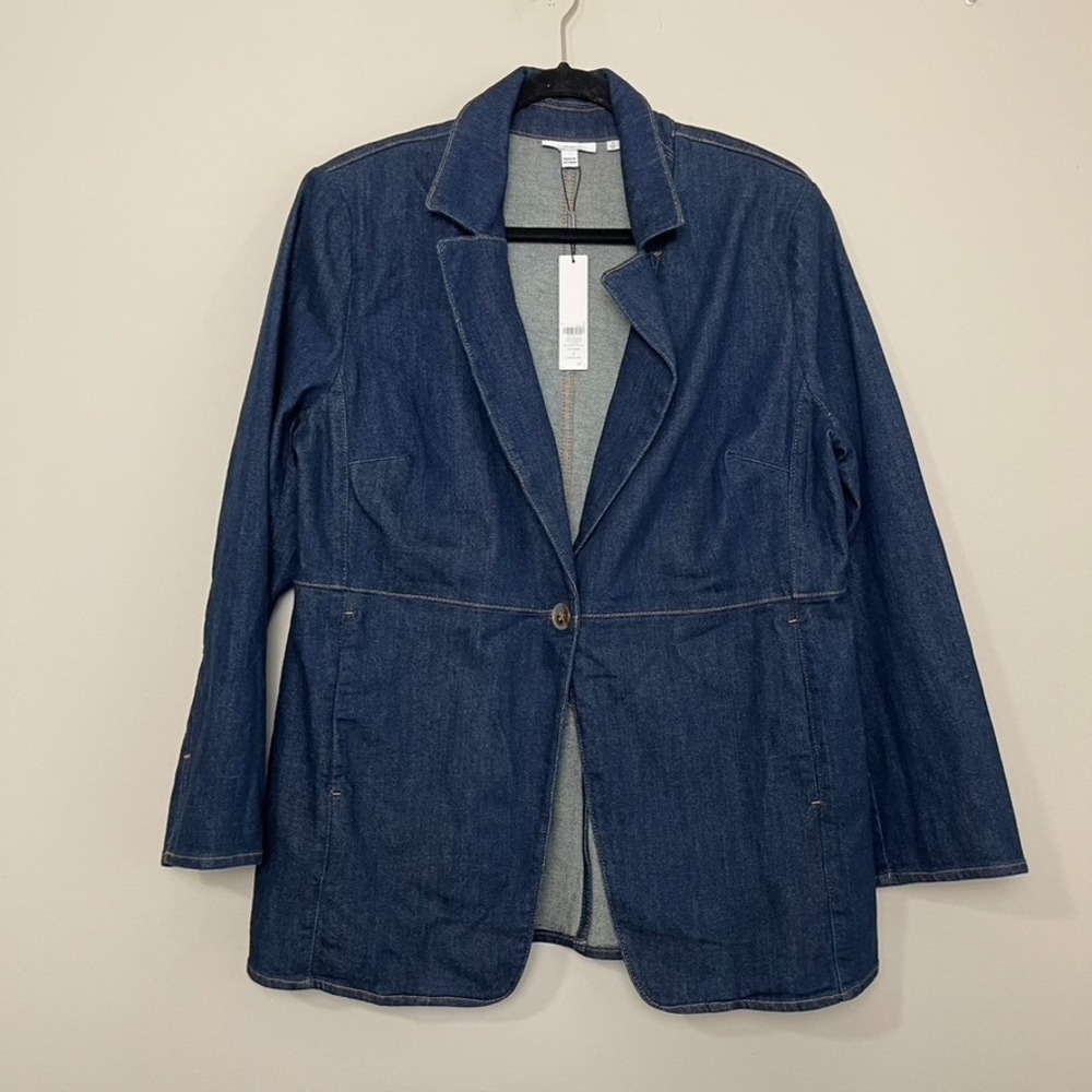 Chico's NWT Denim Blazer Jacket Dark Wash Tailored Coastal Western Workwear